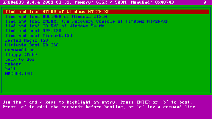 Grub4DOS List
